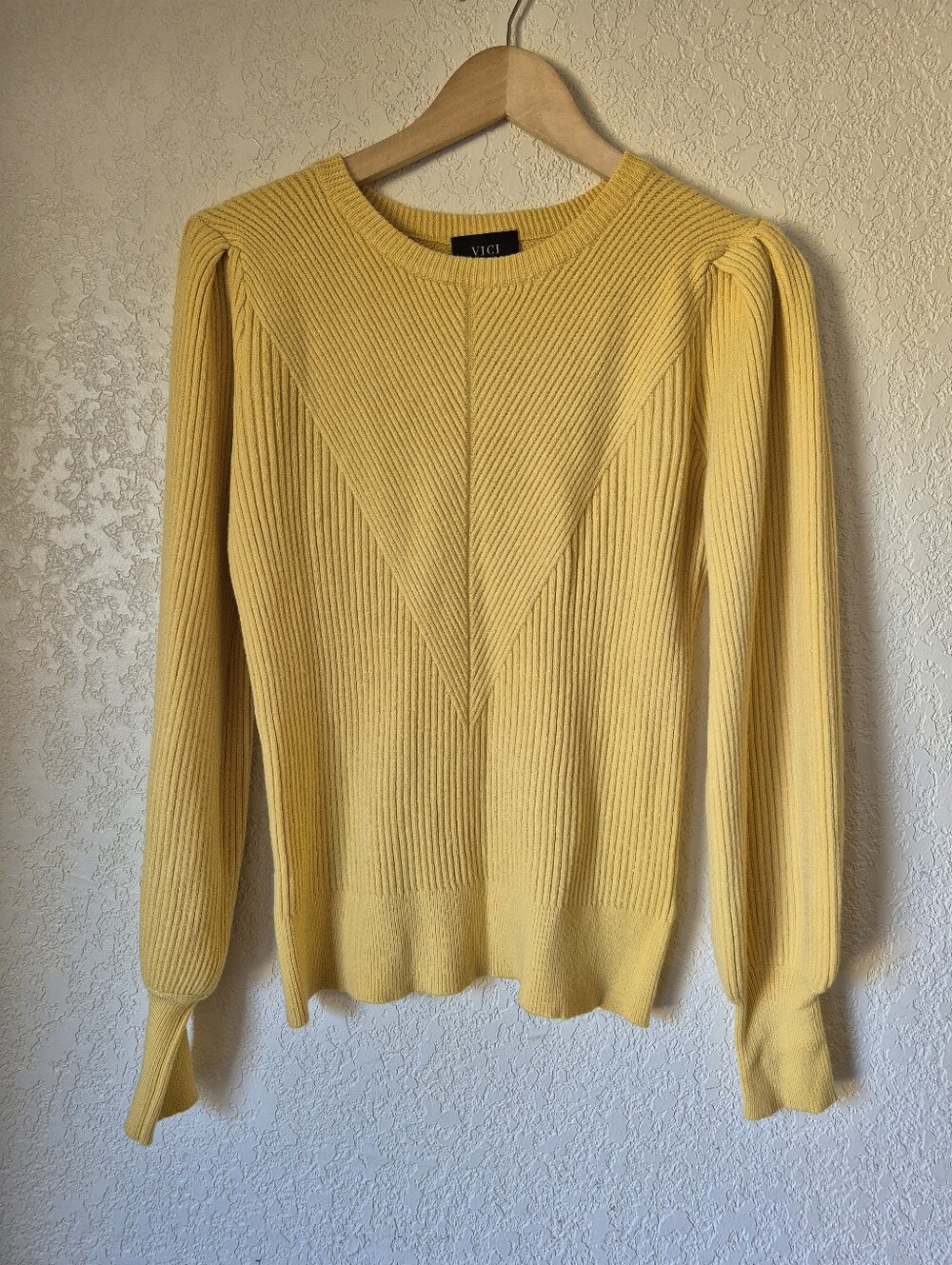 Vici Yellow Puff Sleeve Ribbed Sweater Womens Size XS